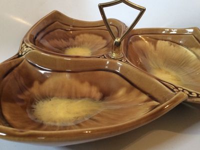 Maurice Of Col. Original Ceramic Drip Glaze Divided Tray MCM Vtg Retro Party Service