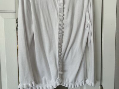 Knight & Wells White Ruffle Cardigan Sweater Size XL