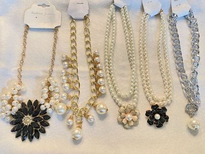 NEW! Pearl Glam & Chain Statement Necklaces - Floral & Charm Designs - $10-$17 - C PIX
