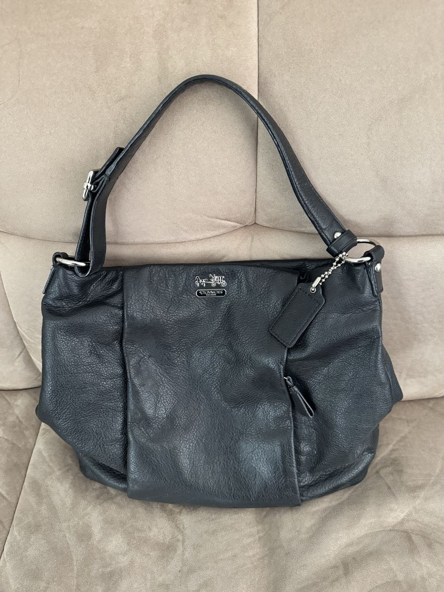 Coach Black Pebbled Leather Hobo Bag Silver Hardware Shoulder Purse
