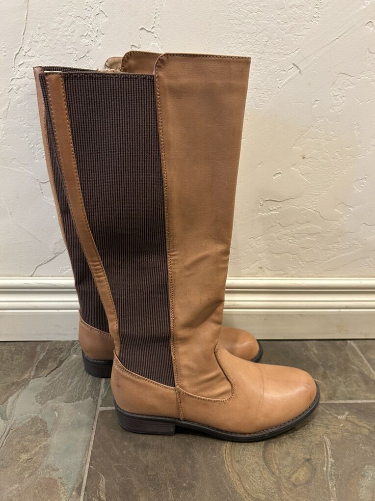 Light Brown Knee-High Riding Boots Elasticized