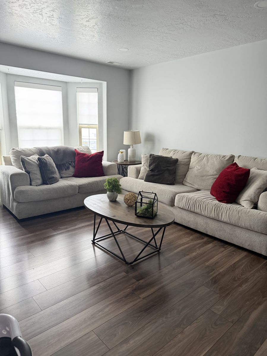 Large Beige Sectional Sofa - Comfortable L-Shaped Couch with Deep Seats