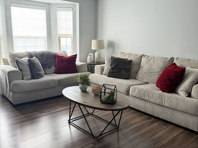 Large Beige Sectional Sofa - Comfortable L-Shaped Couch with Deep Seats