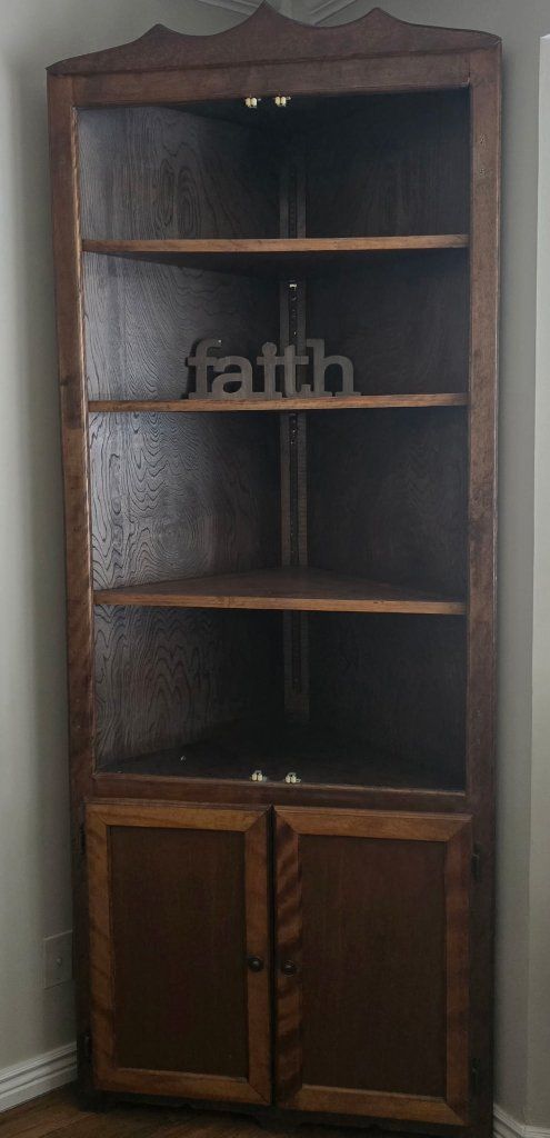 OBO-Vintage Solid Wood Corner Display Cabinet with Adjustable Shelves and Storage