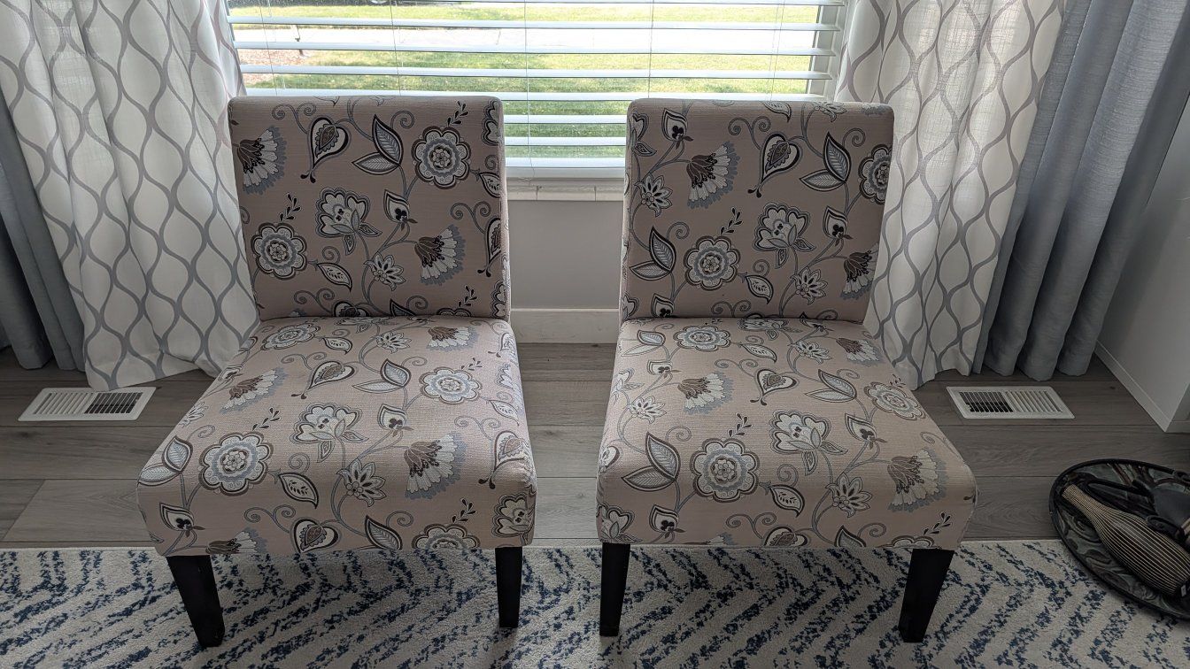 Floral Pattern Accent Chair - Beige, Blue, Brown - Armless Slipper Style - Perfect for Living Room/Bedroom