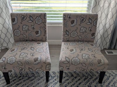 Floral Pattern Accent Chair - Beige, Blue, Brown - Armless Slipper Style - Perfect for Living Room/Bedroom