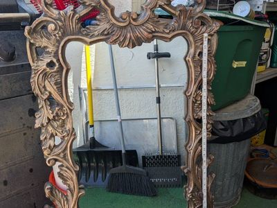 Vintage Ornate Gold Carved Scroll Wall Mirror - 48" x 26"