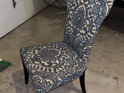 Patterned Blue and Cream Upholstered Dining Chair - Elegant Floral Design