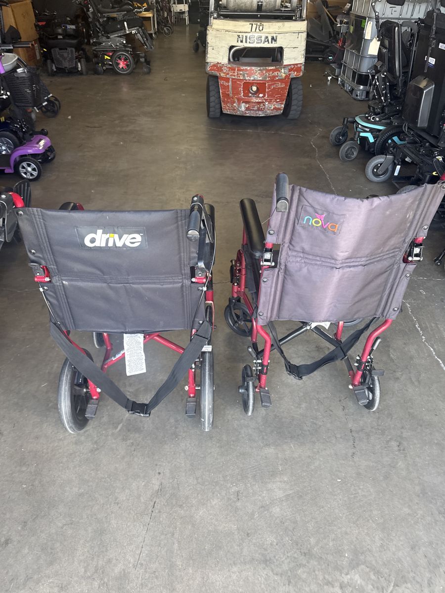 Drive Medical & Nova Lightweight Transport Wheelchairs - Red, blue, silver, and black. Many to choose from.