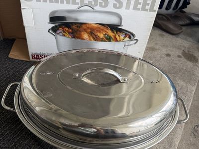 Tools of the Trade Basics Stainless Steel Oval Roaster Pan with Lid and Rack