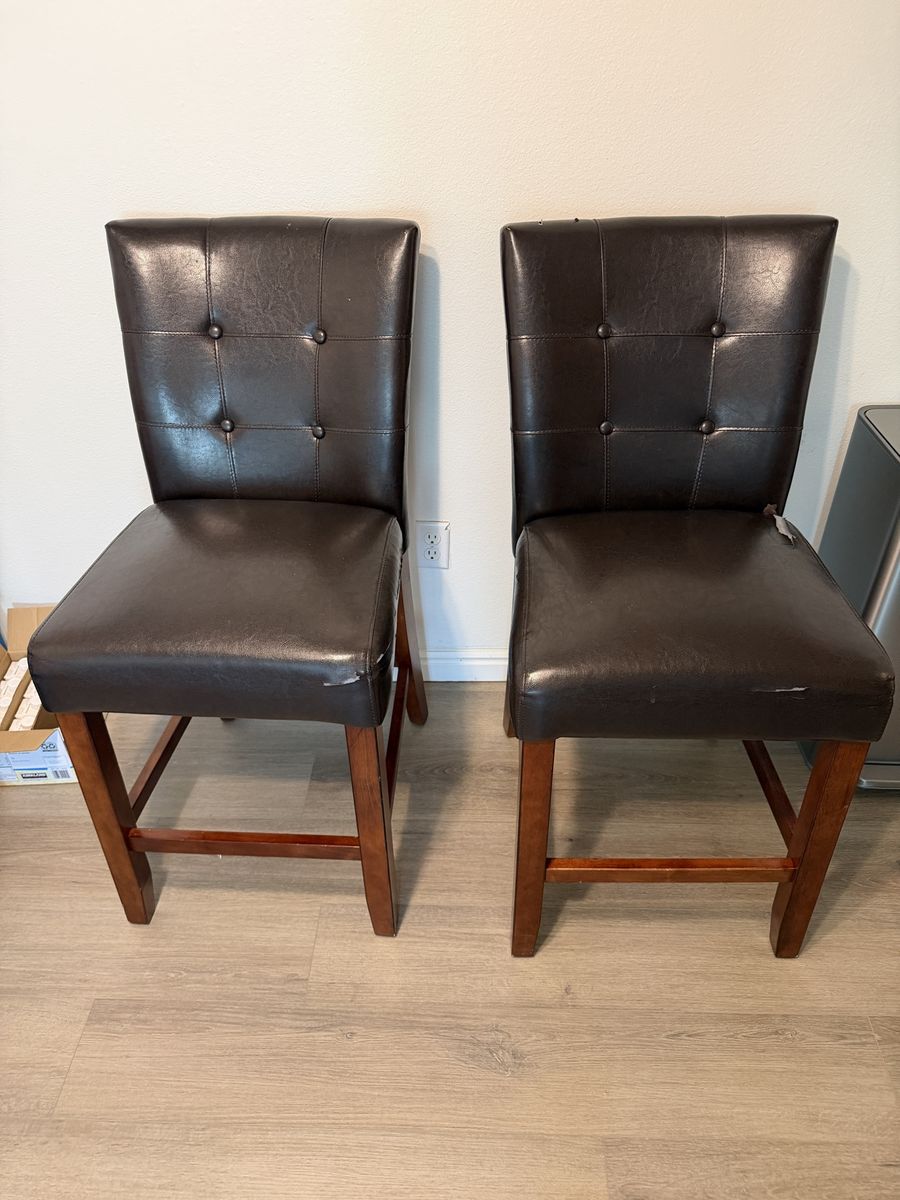 Set of 2 Tufted Faux Leather Counter Height Bar Stools - Dark Brown