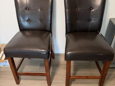 Set of 2 Tufted Faux Leather Counter Height Bar Stools - Dark Brown