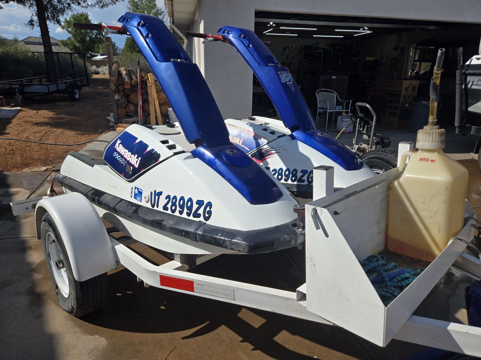 1990 & 1991 Kawasaki 650SX Stand-Up Jet Skis + Double Trailer