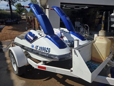 1990 & 1991 Kawasaki 650SX Stand-Up Jet Skis + Double Trailer