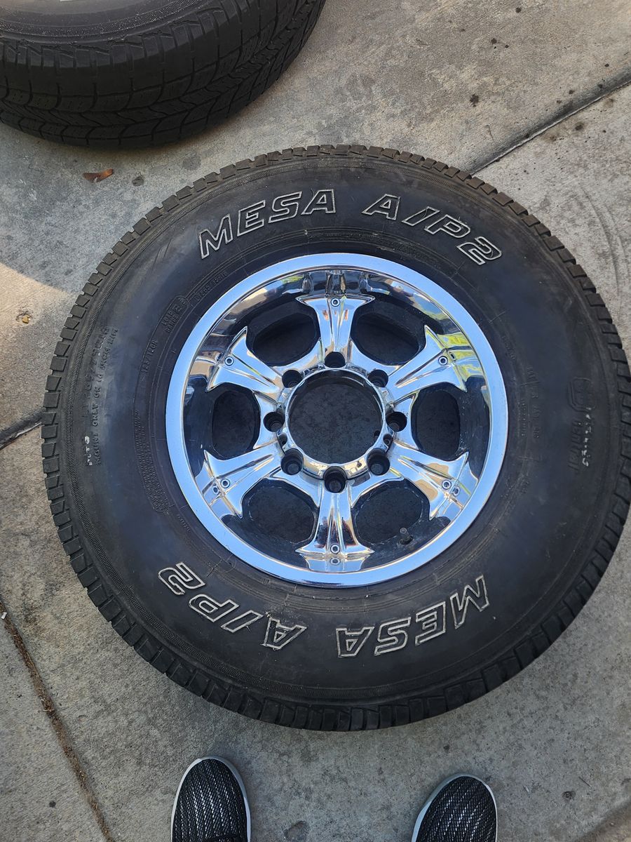 16" Ford 8x170 Chrome Wheels with Mesa A/P2 AT Tires 265/75/16