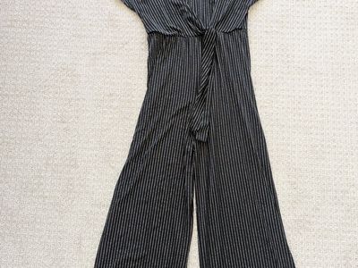 Black/Silver Pinstripe Stretchy Jumpsuit/Romper, size S