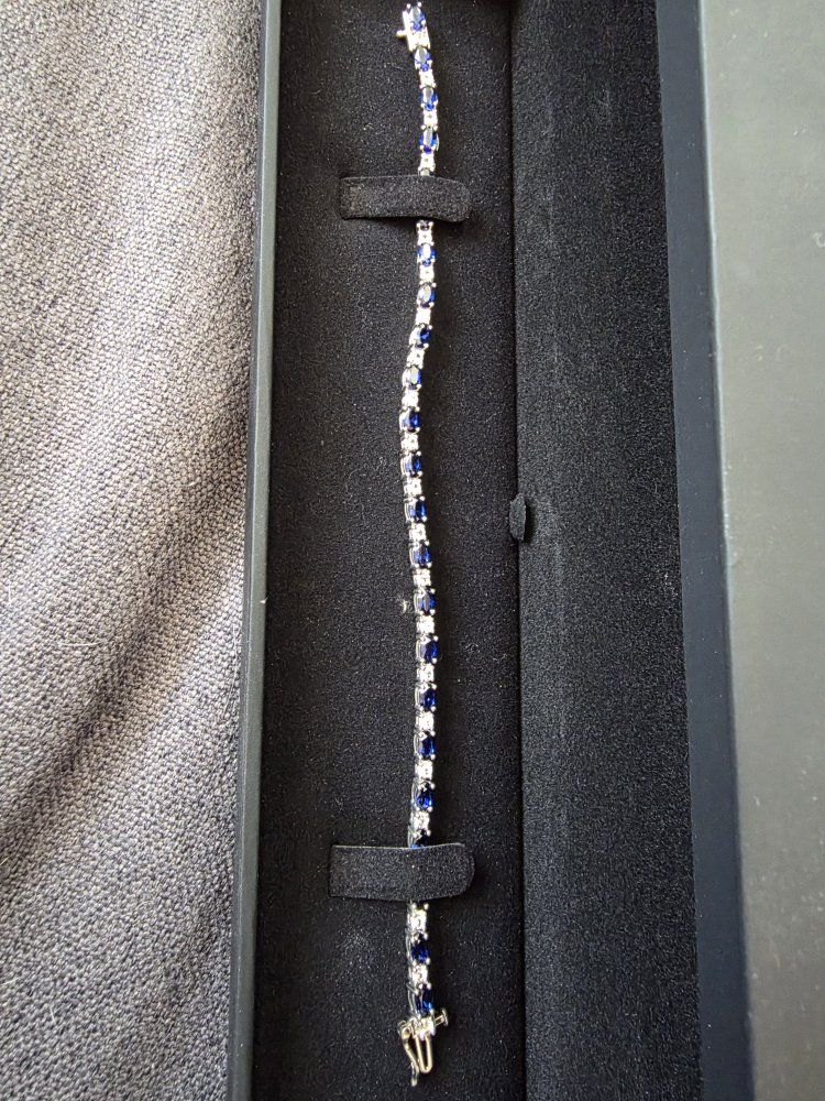 Elegant Blue Sapphire & White Topaz Silver Tennis Bracelet - 7 1/4 inch Length