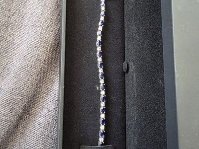 Elegant Blue Sapphire & White Topaz Silver Tennis Bracelet - 7 1/4 inch Length