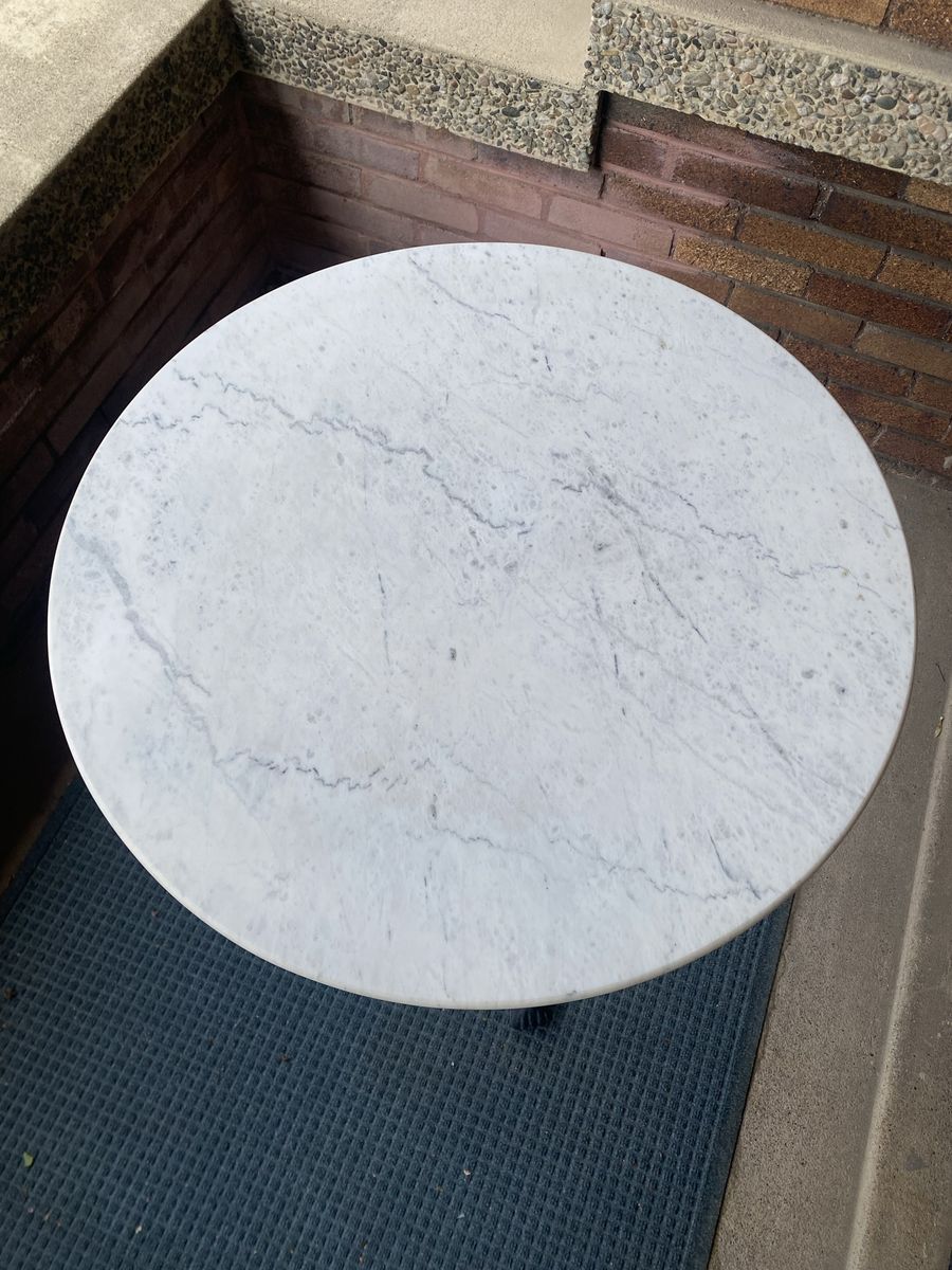 Pottery Barn Rae Bistro Marble Top Table Round 32" Diameter Black Cast Iron Base (Manufactured 2022)