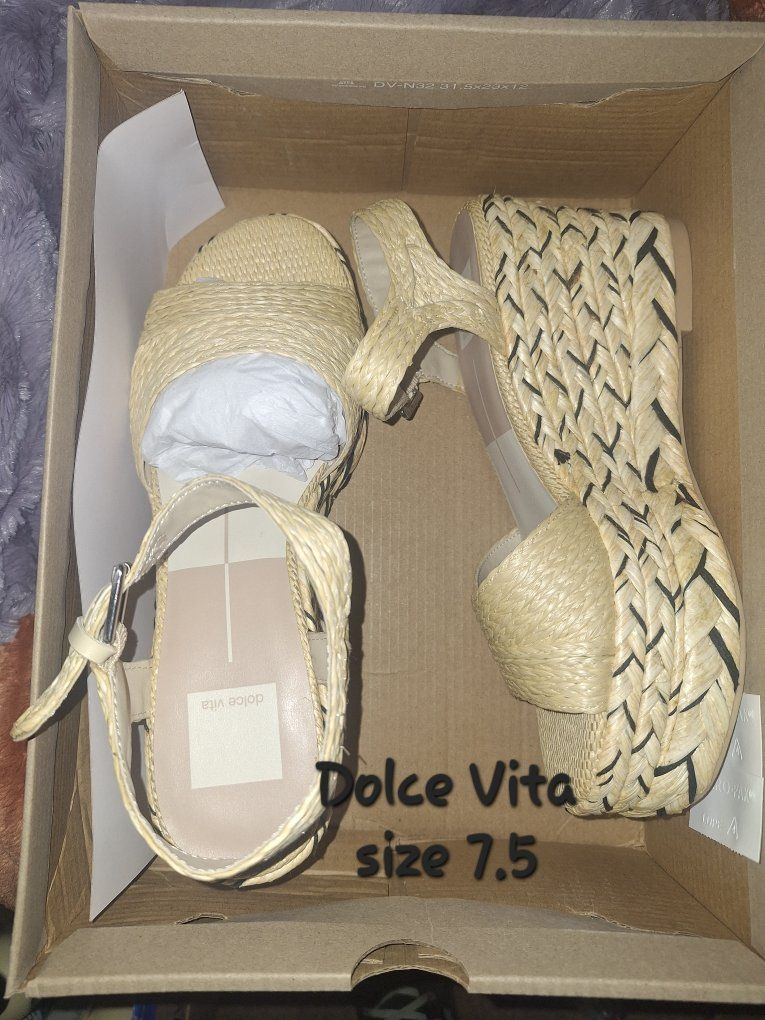 Dolce Vita Tiago Light Natural Woven Wedge Sandals - Women's Size 7.5, 3" Heel