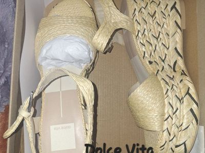 Dolce Vita Tiago Light Natural Woven Wedge Sandals - Women's Size 7.5, 3" Heel