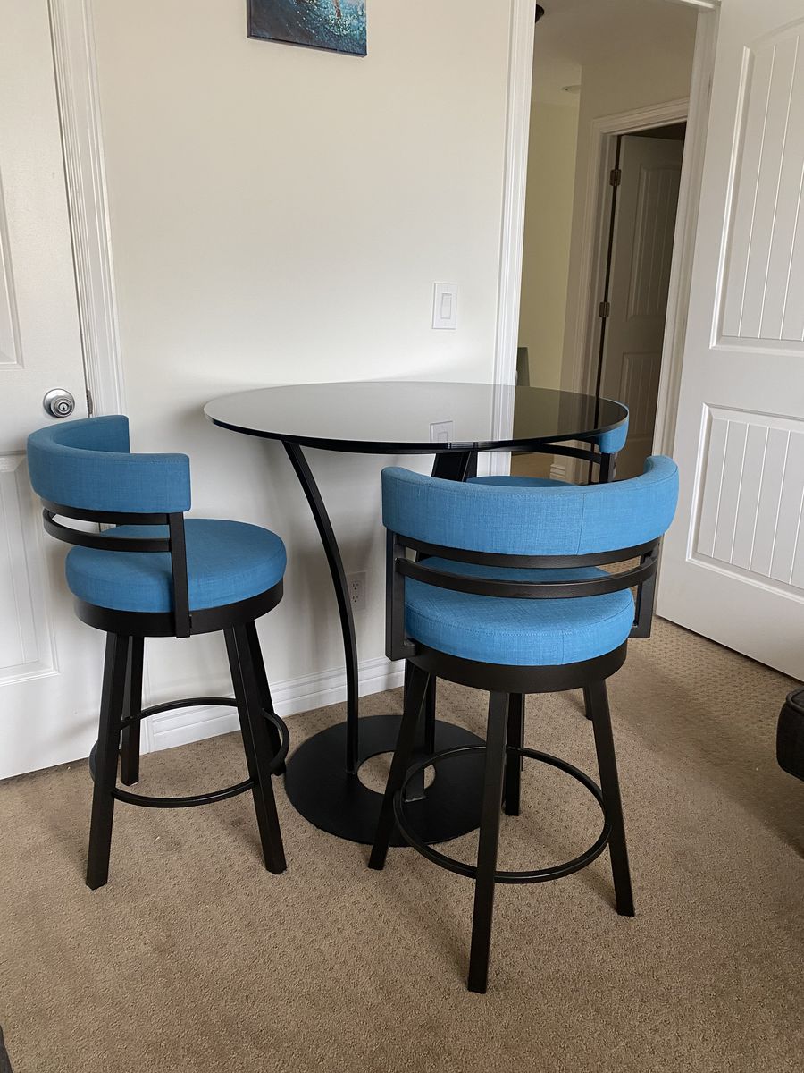 Adorable Blue Bar Height Table Set with 3 Chairs