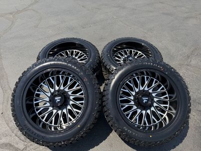 New 35x12.50r22 Terramax RT Fittipaldi FA08 -44 Ford F250 F350 Superduty Powerstroke 3 peak snow rated wheels and tires Black 8
