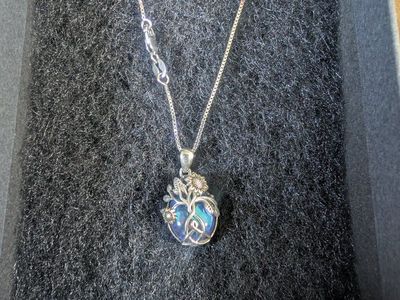 Silver Tone Tree of Life Sunflower Pendant Necklace with Blue Stone