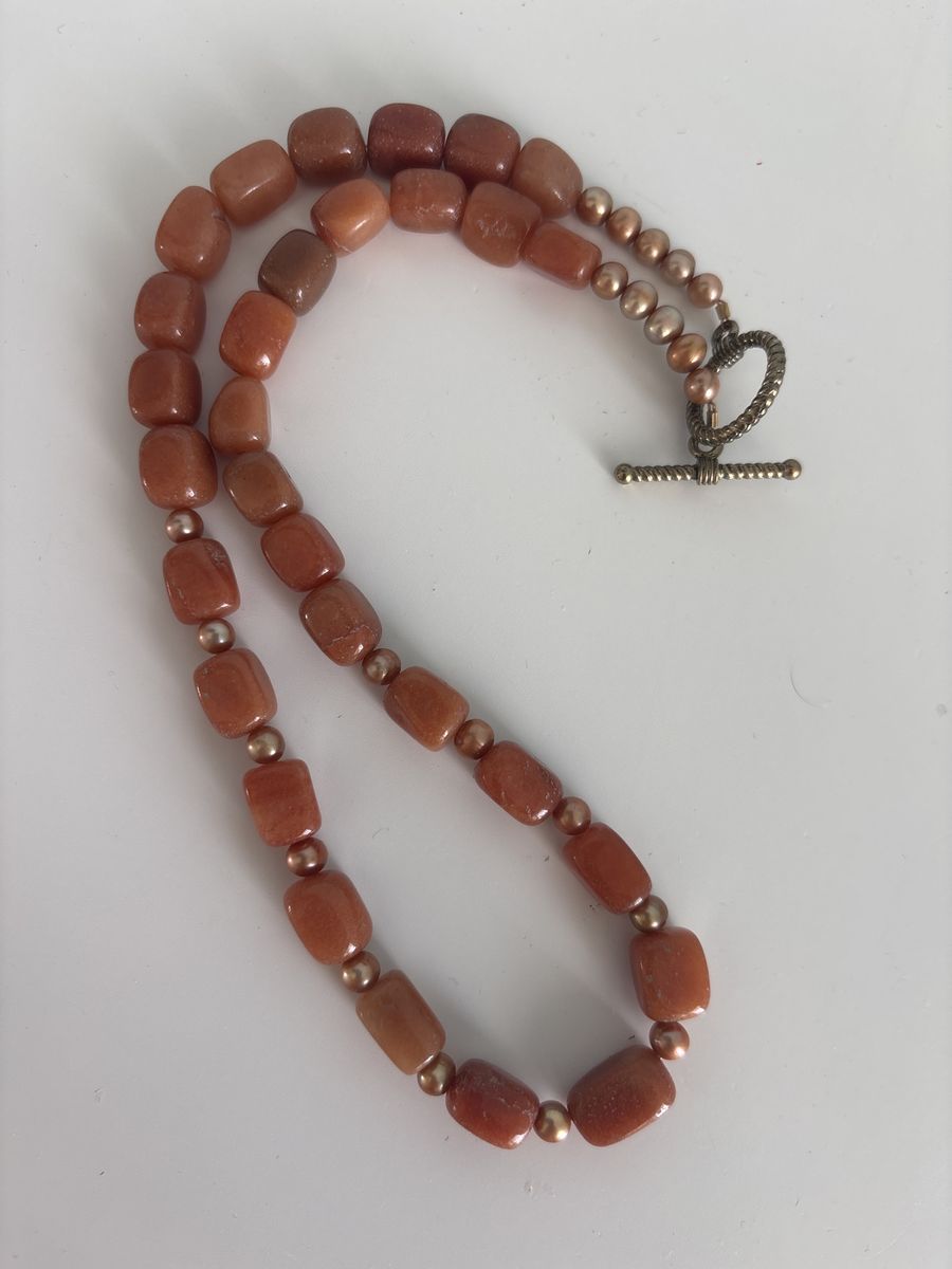 Handcrafted Orange Stone & Bead Toggle Closure Necklace