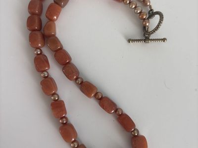 Handcrafted Orange Stone & Bead Toggle Closure Necklace