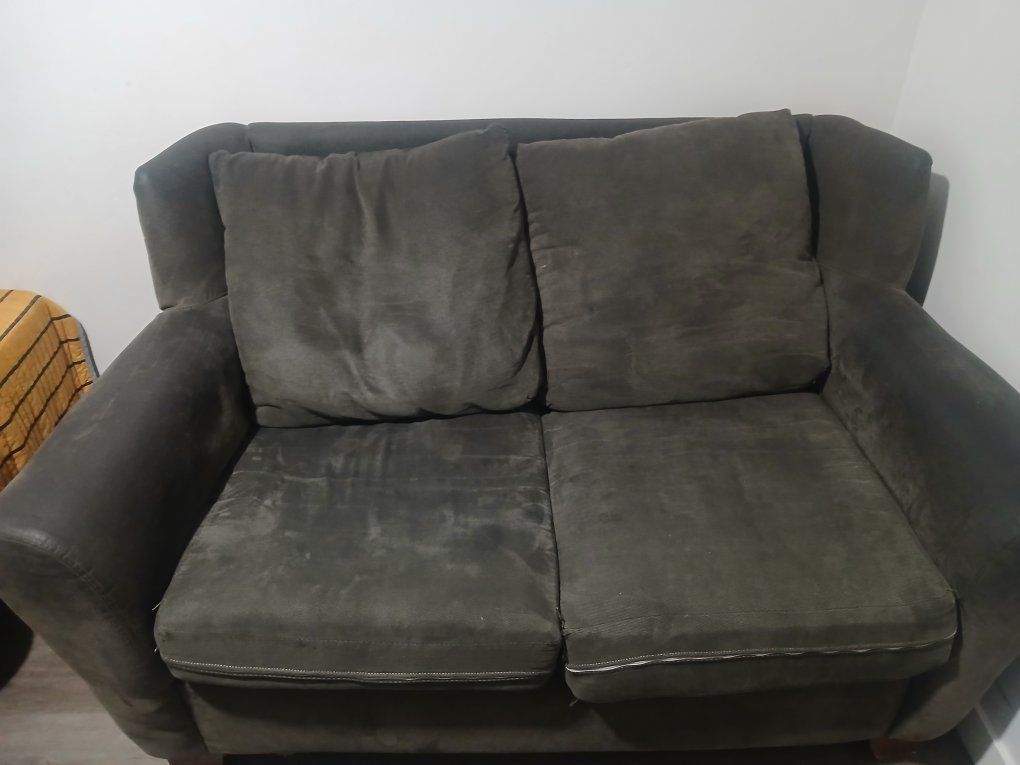 Two-Seater Loveseat Sofa - Dark Gray Fabric with Accent Stitching
