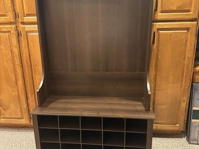 Wood Hall Tree Entryway Bench with Coat Hooks & Shoe Storage – 70” Tall