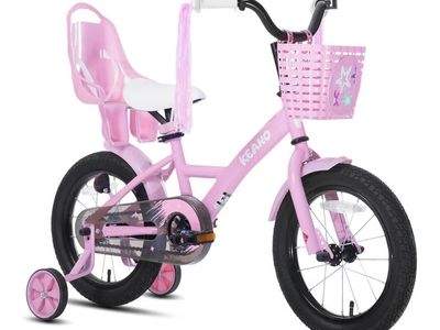 Keano 16”Kids Bike Pink w/ Training Wheels, Basket & Doll Seat - Adjustable, Steel Frame