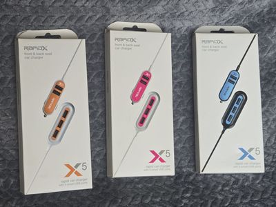 RapidX car Charger with 5 USB ports for front and rear seats