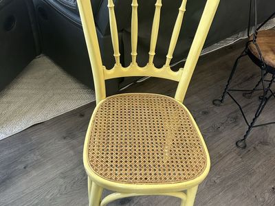 Vintage Yellow Wooden Dining Chair with Woven Cane Seat
