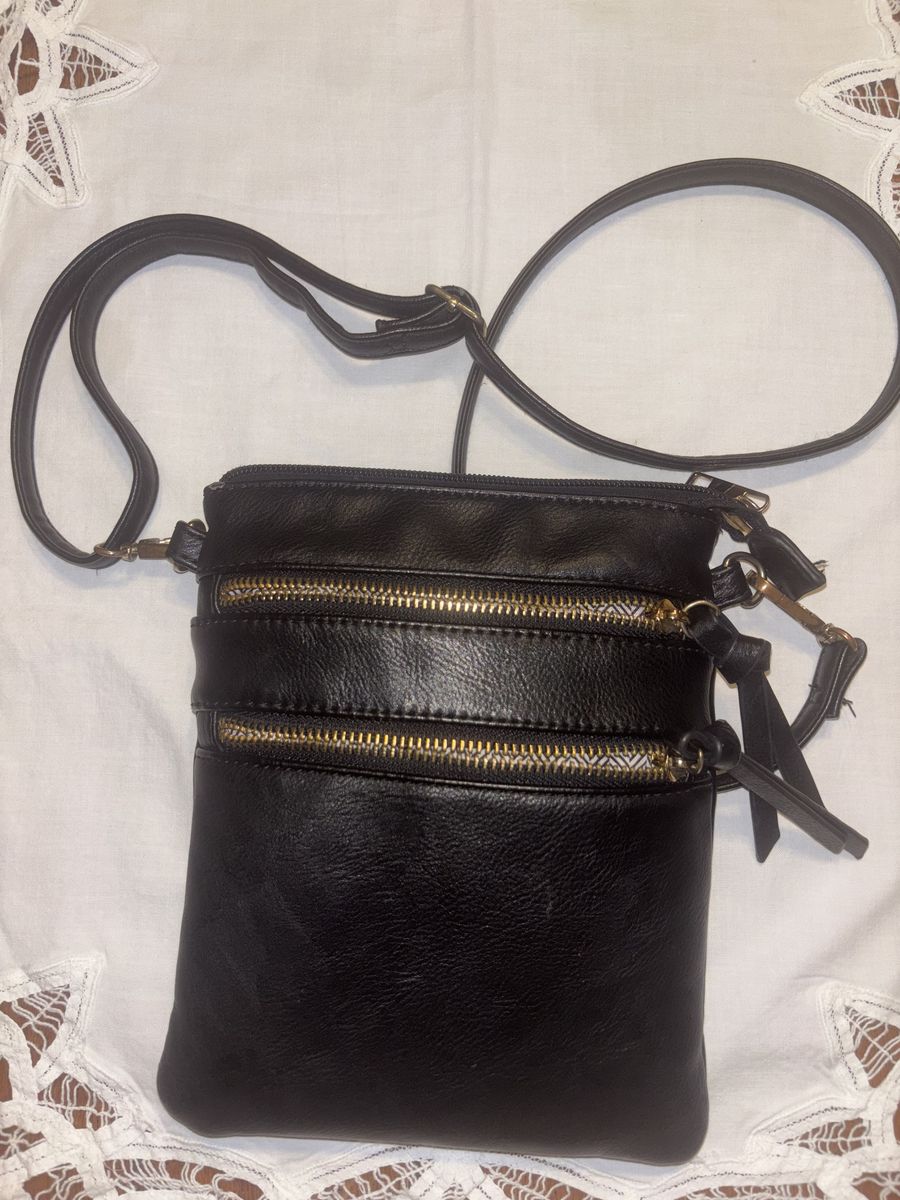 Black Crossbody Bag with Gold Zippers