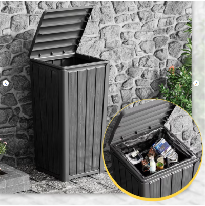 New - Bifanuo Outdoor Trash Can w/ Lid, Waterproof Resin, 23 Gallon