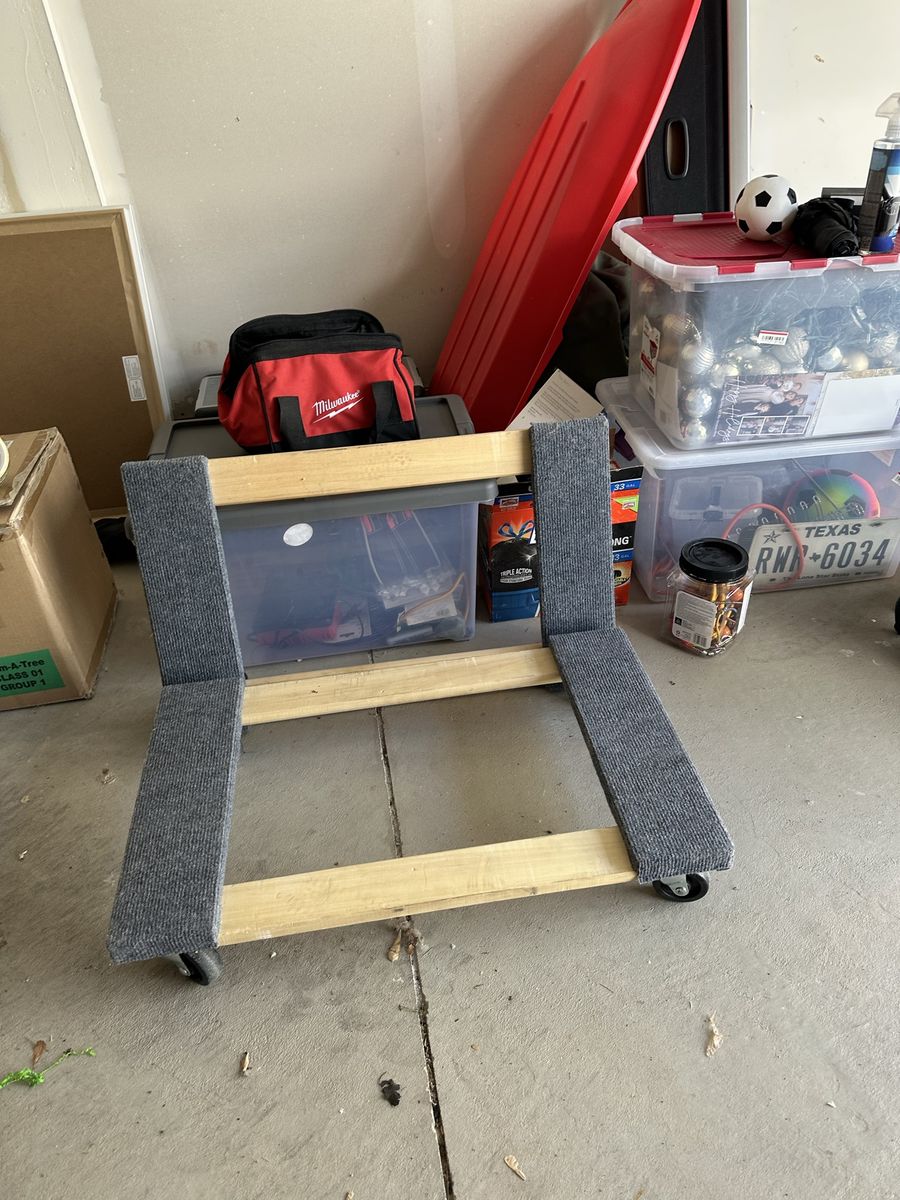 Custom-Built Wood Stand Dolly with Carpeted Supports and Casters - 30" Tall, 22.5" Wide