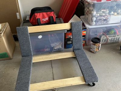 Custom-Built Wood Stand Dolly with Carpeted Supports and Casters - 30" Tall, 22.5" Wide