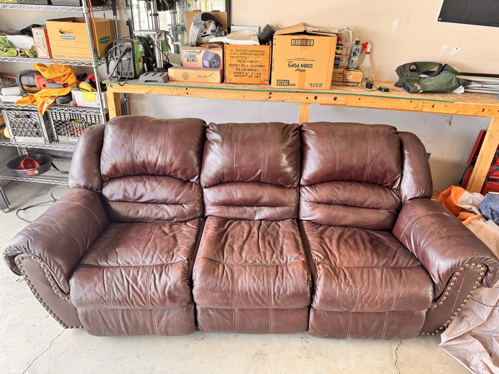 Brown leather couch