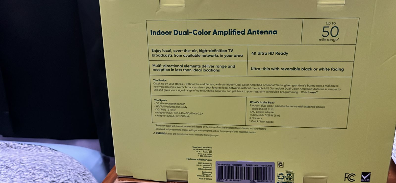 Onn Indoor Dual-Color Amplified Antenna 50 Mile Range