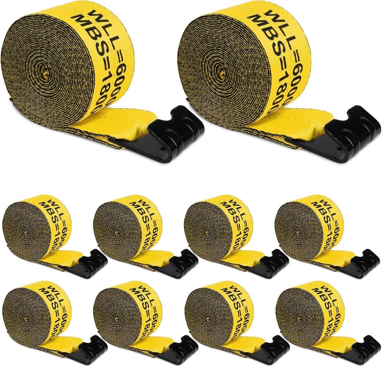 X-BULL 30ft x 4in Flat Hook Tow Straps (10-Pack), 6000lbs WLL, 18000lbs MBS