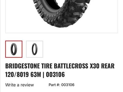 Bridgestone Battlecross X30 Rear Tire 120/80-19