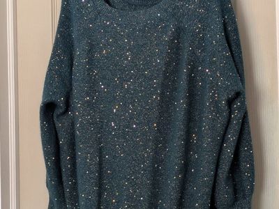 Teal Sparkle Sequin Long Sleeve Sweater Size XL