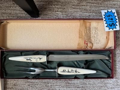 Vintage Alaskan Ivory Scrimshaw Carving Set – Complete in Original Box