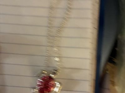 Silver-Tone Necklace with Red Turtle Pendant