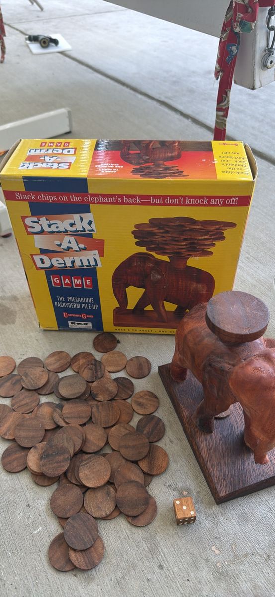 Vintage 1986 Lakeside Stack-A-Derm Wooden Elephant Stacking Game Complete w/ Box