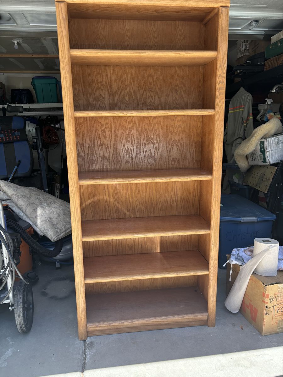 Solid Wood 5-Shelf Bookcase - Light Oak Finish, Versatile Storage Unit