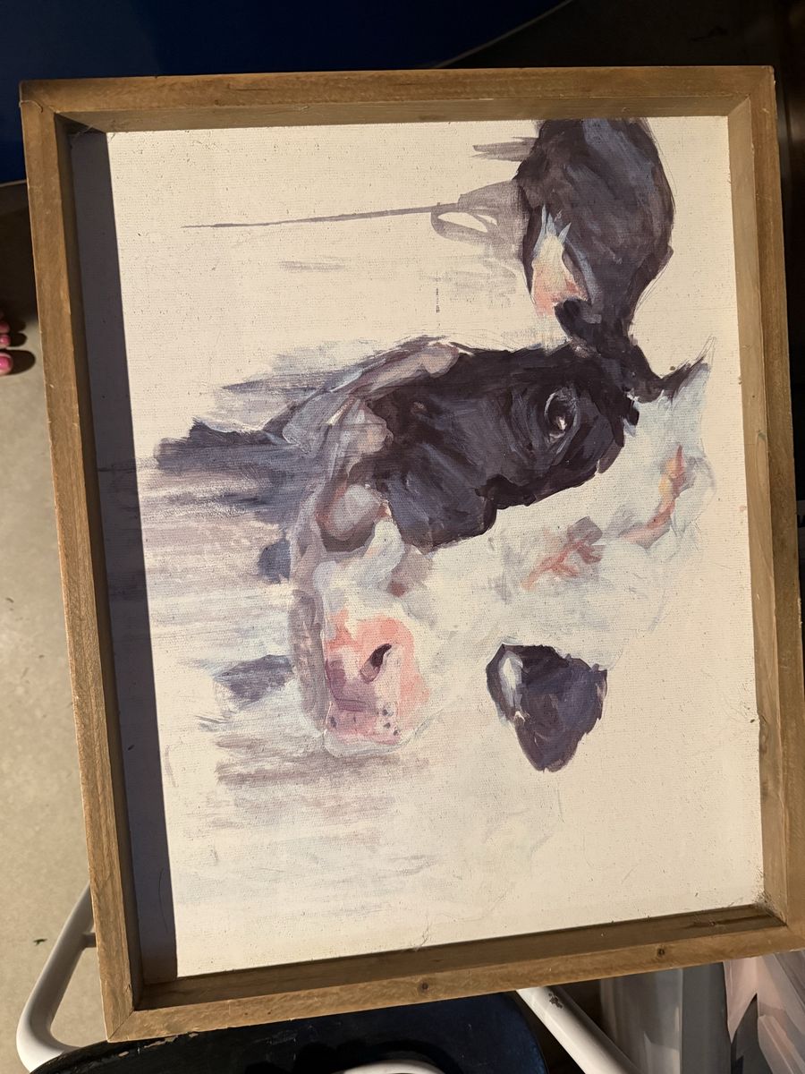 Abstract Holstein Cow Portrait Canvas Art in Wood Frame - Farmhouse Style Wall Decor