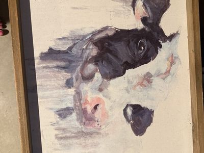 Abstract Holstein Cow Portrait Canvas Art in Wood Frame - Farmhouse Style Wall Decor